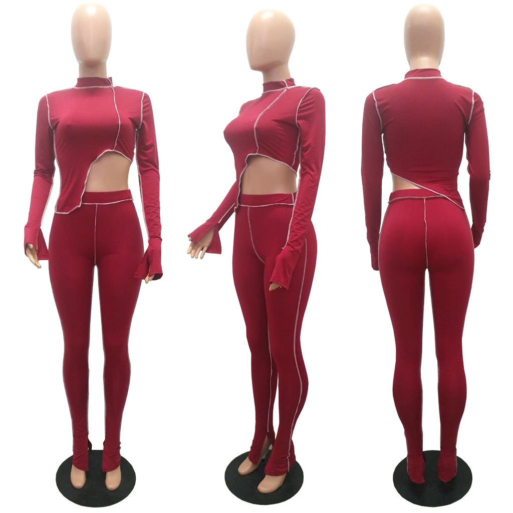 M2053 Crossborder fashion women's wear Aliexpress autumn new women's wear personality line slimming sports suit M2053 Crossborder fashion women's wear Aliexpress autumn new women's wear personality line slimming sports suit