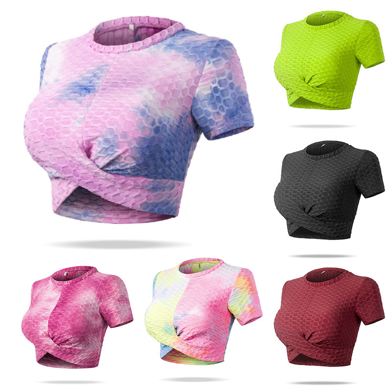 Yoga Clothes Women&#039;s Quick-Drying Running Fitness Short Sleeve Slim Fit Slimming Yoga Exercise Top Tight Stretch Yoga Short Sleeve