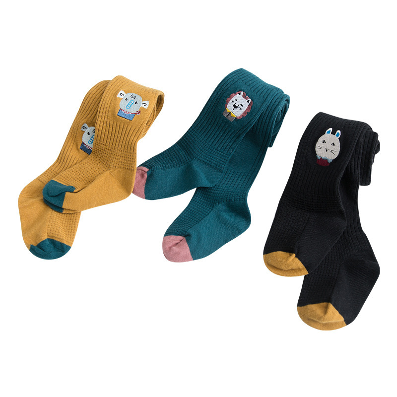 Spring and Autumn 2020 new children&#039;s pantyhose knitted girl&#039;s socks cartoon embroidered baby leggings manufacturer wholesale
