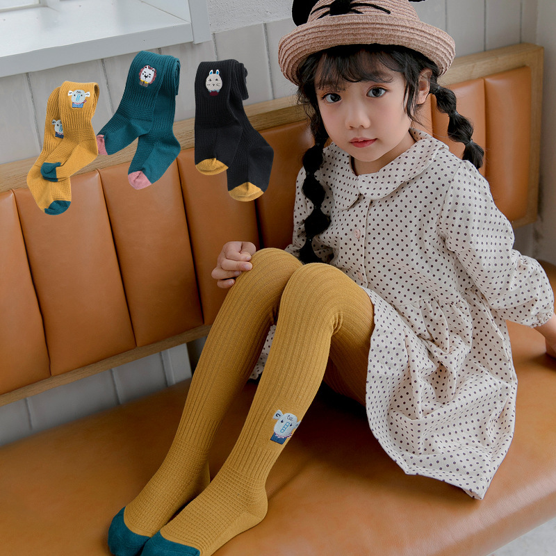 Spring and Autumn 2020 new children&#039;s pantyhose knitted girl&#039;s socks cartoon embroidered baby leggings manufacturer wholesale