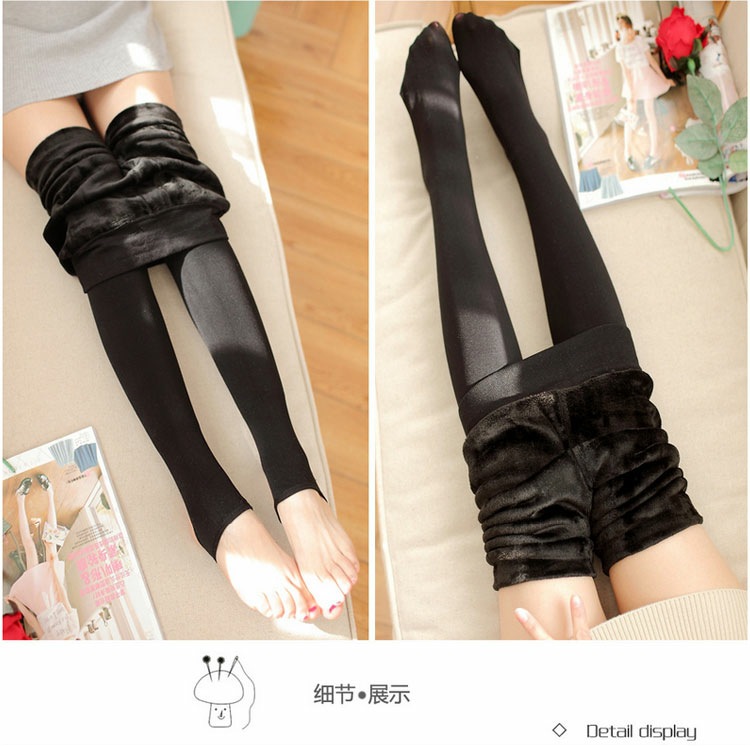300G Winter Velvet Padded Leggings Women's High Waist Slim Fit Superb Fleshcolor Pantynose Pantyhose Fake Transparent Warm Leggings