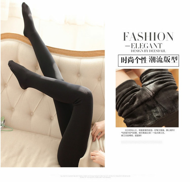 300G Winter Velvet Padded Leggings Women's High Waist Slim Fit Superb Fleshcolor Pantynose Pantyhose Fake Transparent Warm Leggings