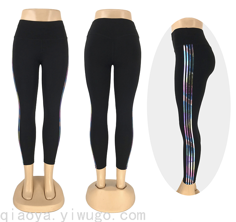 Laser Color Offset Printing Yoga Pants Women &#039;S High Waist Leggings Skinny Running Sports Pants Cropped Pants Fitness