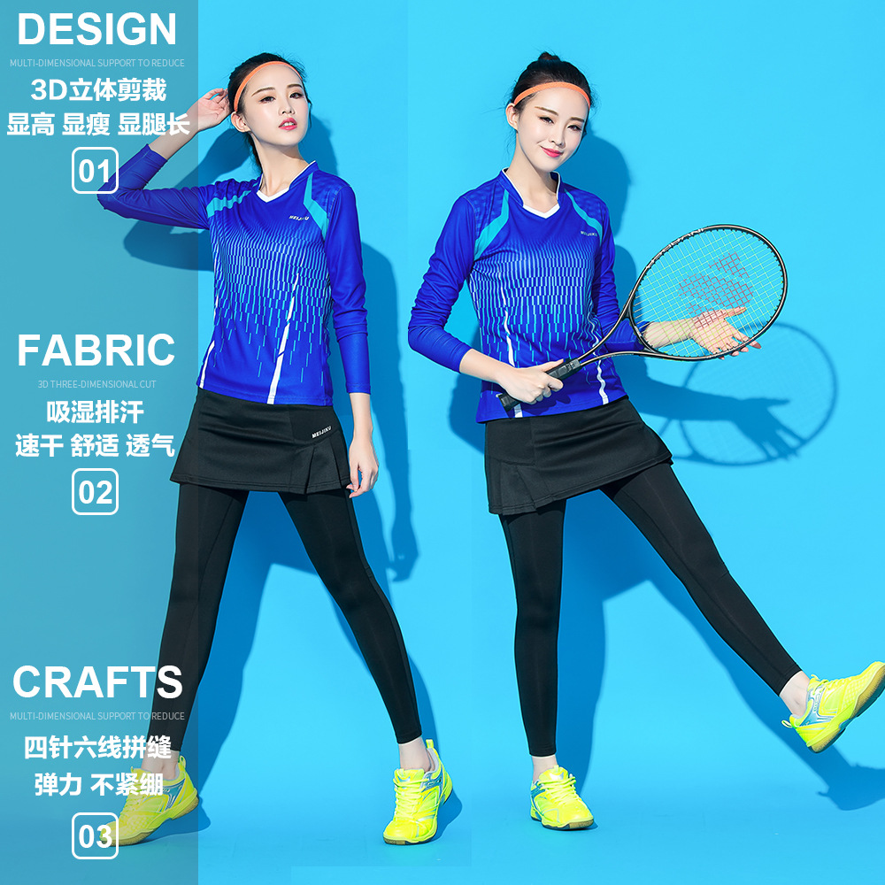 New Quick Dry Table Tennis Autumn and Winter Badminton Clothing Long Sleeve Trousers Suit Women&#039;s Sports False-Two-Piece Skirted Leggings Quick Drying Clothes