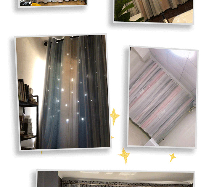 Celebrity Ins Style Bedroom Curtain Gradient Striped Shading Hollow Star Princess Curtain Cloth Finished Children