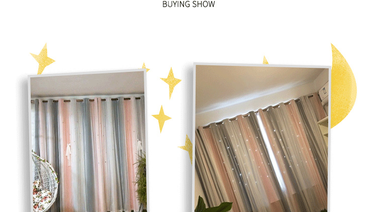 Celebrity Ins Style Bedroom Curtain Gradient Striped Shading Hollow Star Princess Curtain Cloth Finished Children