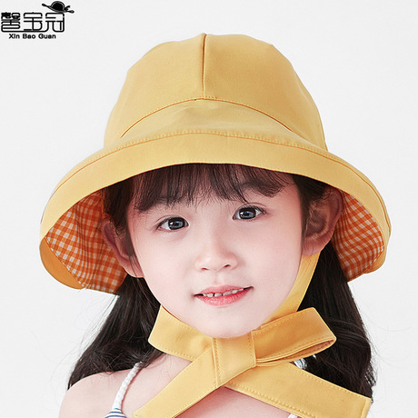 Children&#039;s double-faced fisherman hat for Spring and summer UV-proof hat for female baby sun block hat Korean cloth hat