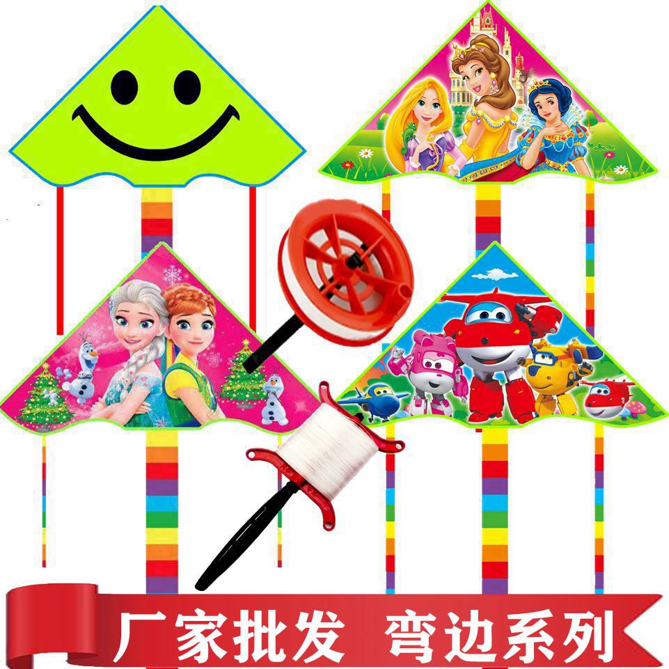 Wholesale Weifang Kite New Bright Cloth Hot Printed Curved Triangle Kite Children&#039;s Cartoon Kite Manufacturers Supply