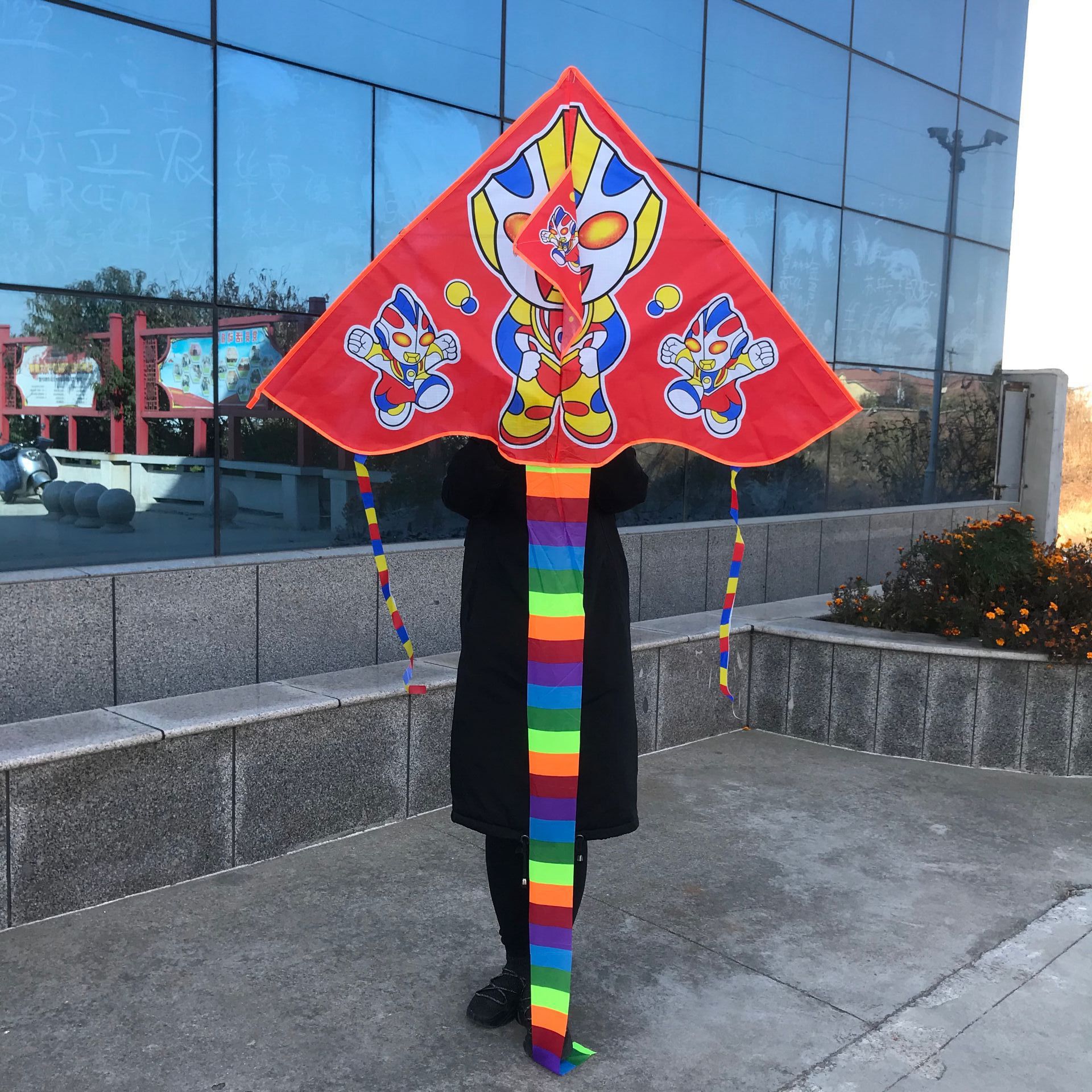 Wholesale Weifang Kite New Bright Cloth Hot Printed Curved Triangle Kite Children's Cartoon Kite Manufacturers Supply