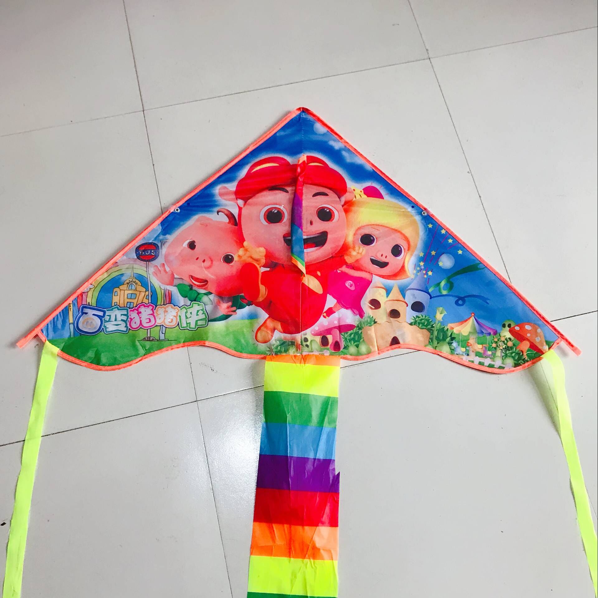 Wholesale Weifang Kite New Bright Cloth Hot Printed Curved Triangle Kite Children's Cartoon Kite Manufacturers Supply