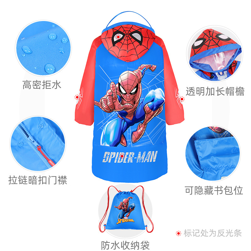 Disney Children&#039;s Raincoat Spider-Man Zipper Oxford Cloth Raincoat Primary School Boy Marvel Raincoat Baby Poncho