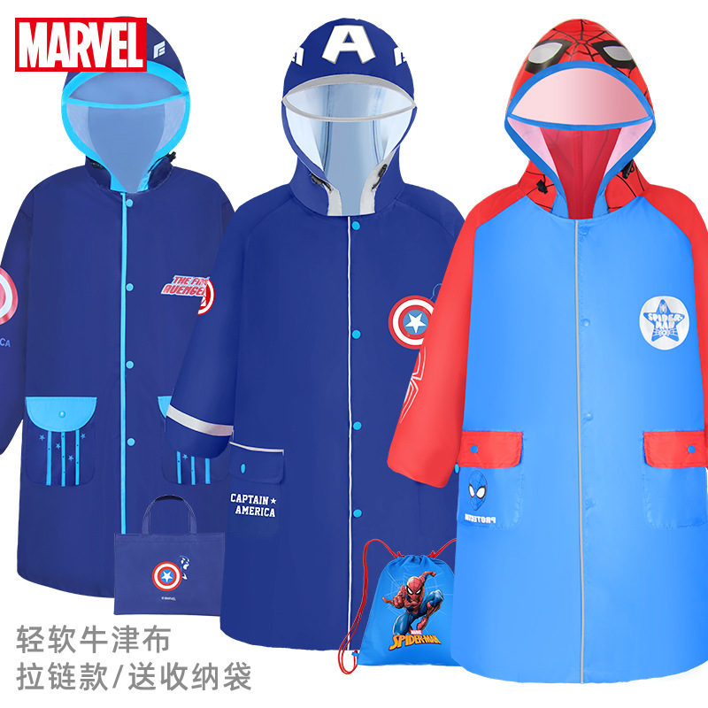 Disney Children&#039;s Raincoat Spider-Man Zipper Oxford Cloth Raincoat Primary School Boy Marvel Raincoat Baby Poncho