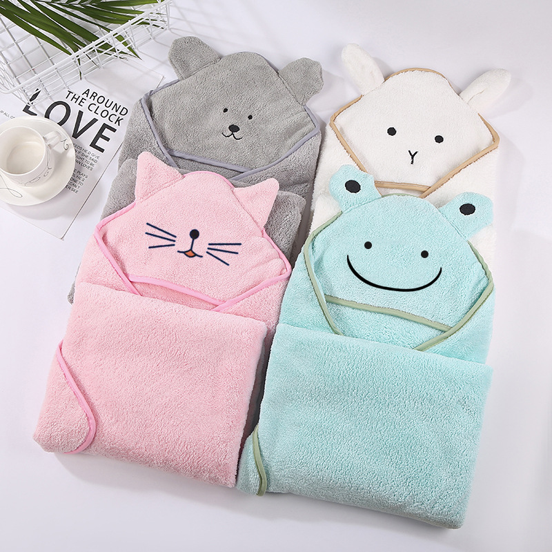 Towel for Children Strong Water Absorption No Villi Slip QuickDrying Baby Wraparound Cloth Hooded Cartoon Baby&#039;s Blanket