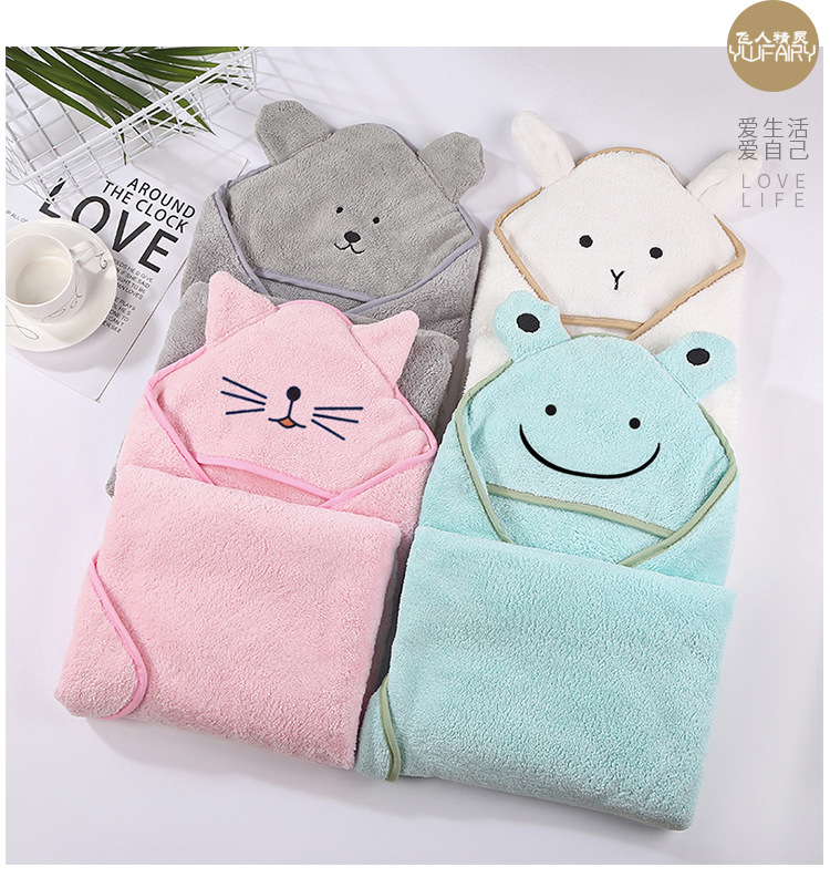 Towel for Children Strong Water Absorption No Villi Slip QuickDrying Baby Wraparound Cloth Hooded Cartoon Baby's Blanket