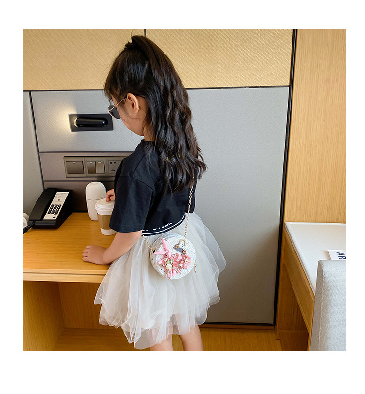 Messenger Bag Bunny Decoration Bag Children's Bags 2020 New Little Chanel Style Woollen Cloth Small round Bag Princess