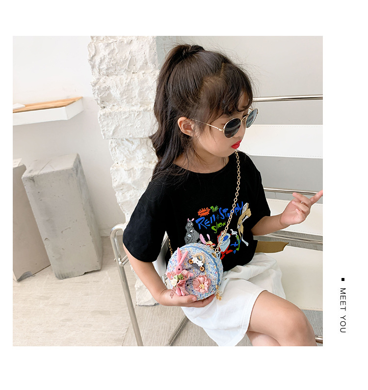 Messenger Bag Bunny Decoration Bag Children's Bags 2020 New Little Chanel Style Woollen Cloth Small round Bag Princess