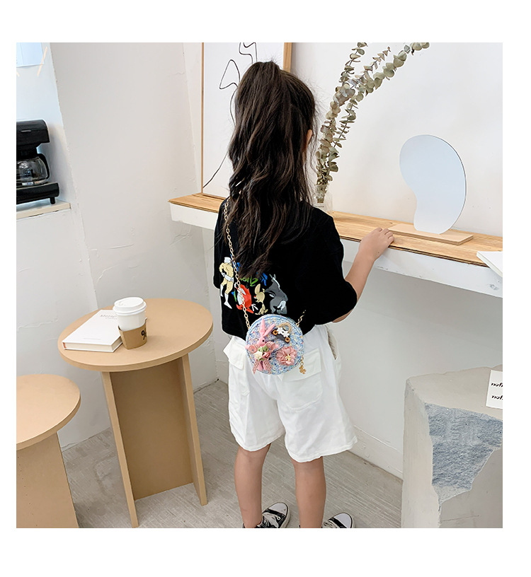 Messenger Bag Bunny Decoration Bag Children's Bags 2020 New Little Chanel Style Woollen Cloth Small round Bag Princess