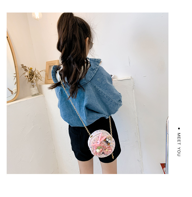 Messenger Bag Bunny Decoration Bag Children's Bags 2020 New Little Chanel Style Woollen Cloth Small round Bag Princess