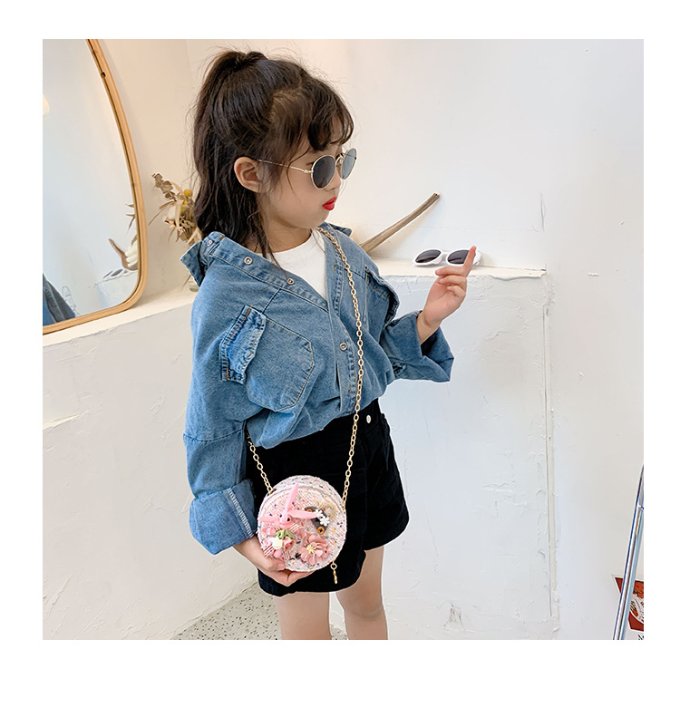 Messenger Bag Bunny Decoration Bag Children's Bags 2020 New Little Chanel Style Woollen Cloth Small round Bag Princess