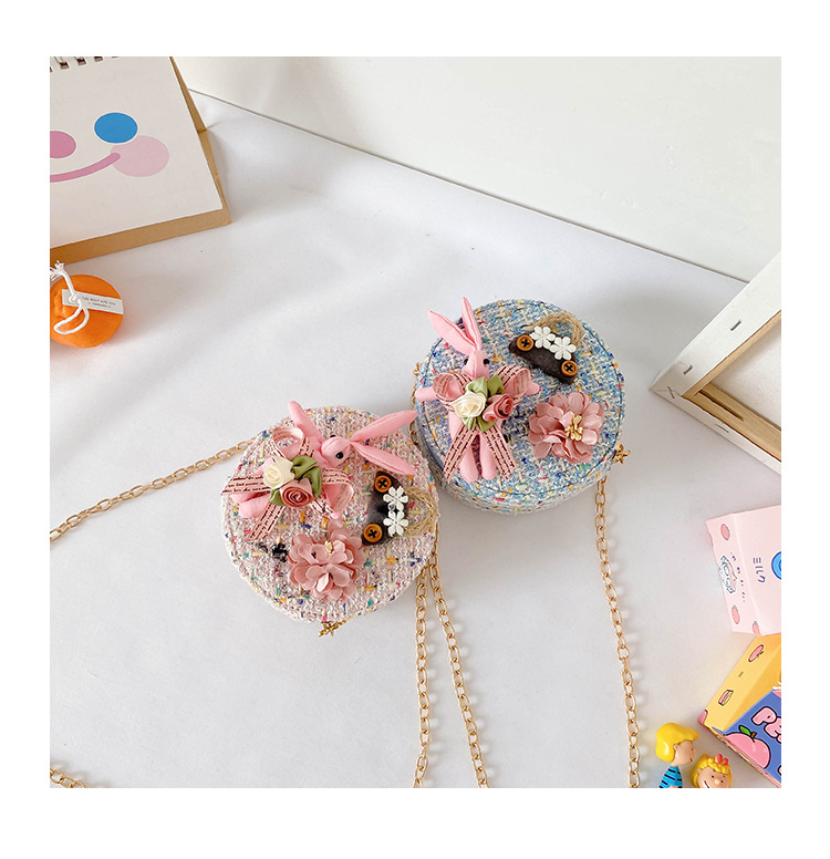 Messenger Bag Bunny Decoration Bag Children's Bags 2020 New Little Chanel Style Woollen Cloth Small round Bag Princess