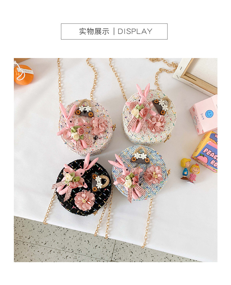 Messenger Bag Bunny Decoration Bag Children's Bags 2020 New Little Chanel Style Woollen Cloth Small round Bag Princess