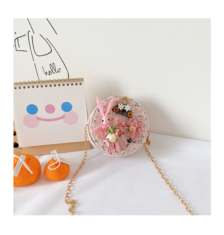 Messenger Bag Bunny Decoration Bag Children's Bags 2020 New Little Chanel Style Woollen Cloth Small round Bag Princess