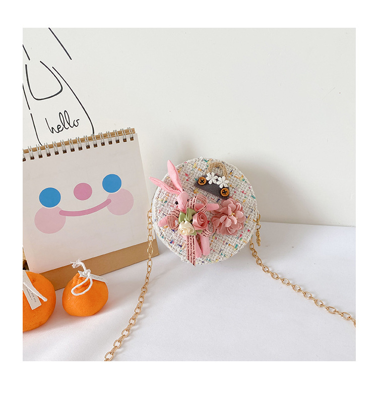 Messenger Bag Bunny Decoration Bag Children's Bags 2020 New Little Chanel Style Woollen Cloth Small round Bag Princess