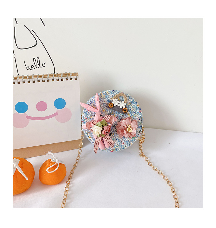 Messenger Bag Bunny Decoration Bag Children's Bags 2020 New Little Chanel Style Woollen Cloth Small round Bag Princess