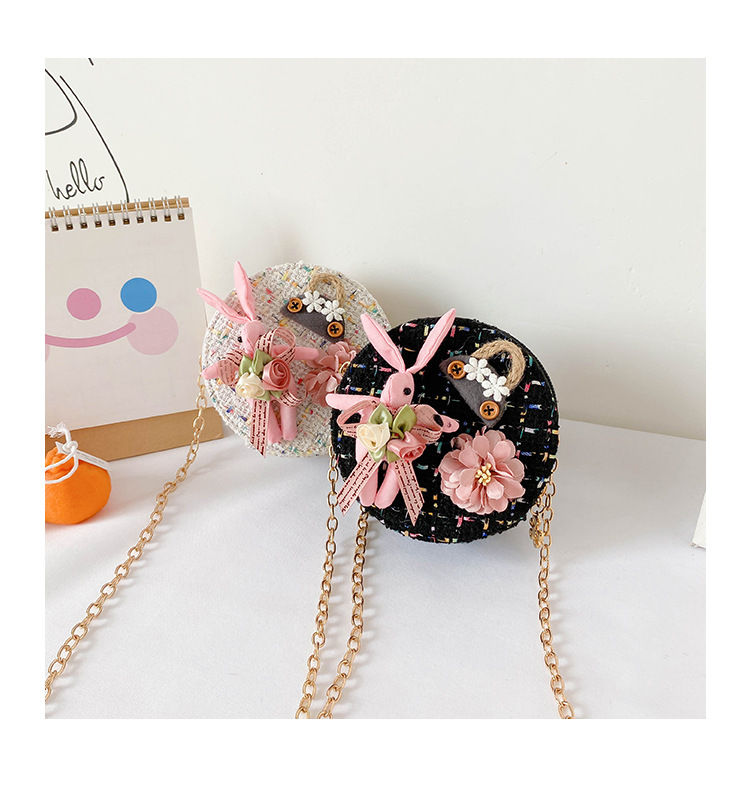 Messenger Bag Bunny Decoration Bag Children's Bags 2020 New Little Chanel Style Woollen Cloth Small round Bag Princess