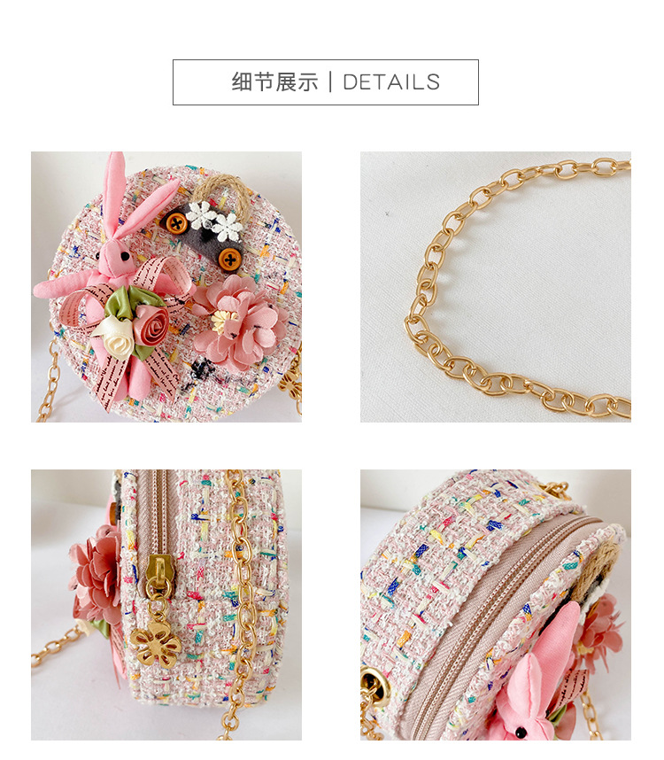 Messenger Bag Bunny Decoration Bag Children's Bags 2020 New Little Chanel Style Woollen Cloth Small round Bag Princess