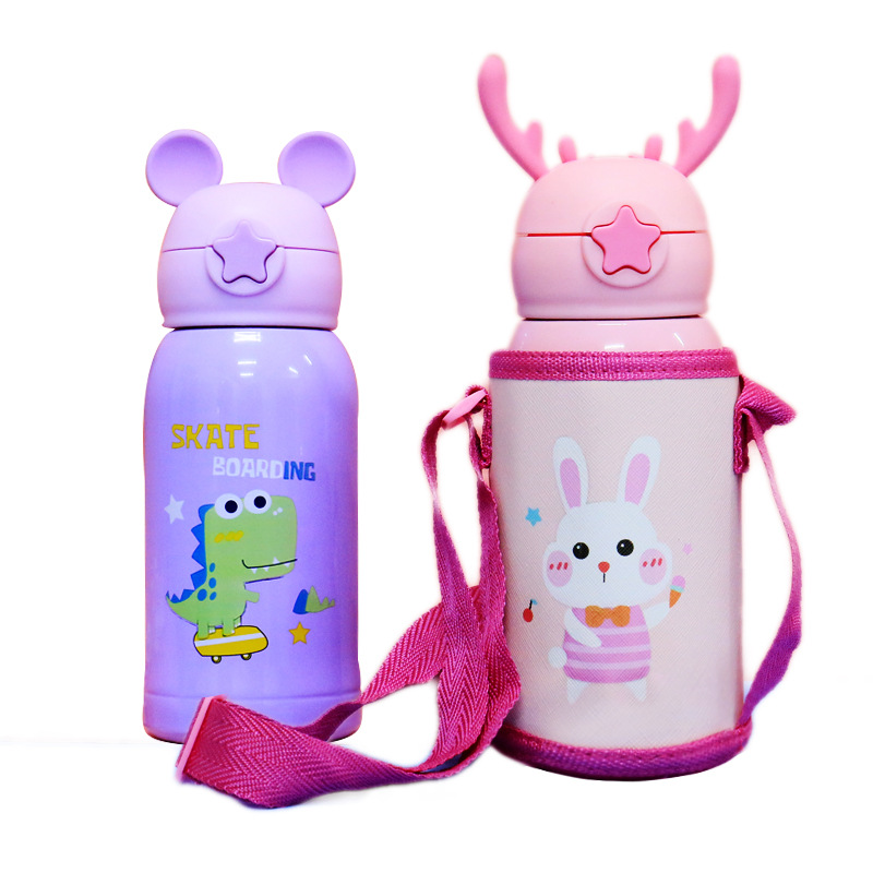 cartoon strap doll bounce cup vacuum cup Straw cup water cup cloth cover the children &#039;s pot stainless steel vacuum cup