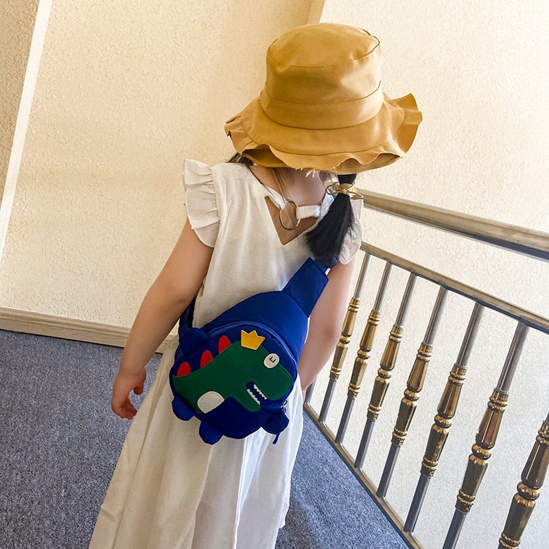 2020 Autumn and Winter New Cartoon Cute Little Dinosaur Chest Bag Nylon Cloth Children&#039;s Satchel Personality Fashion