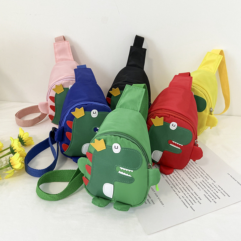 2020 Autumn and Winter New Cartoon Cute Little Dinosaur Chest Bag Nylon Cloth Children&#039;s Satchel Personality Fashion