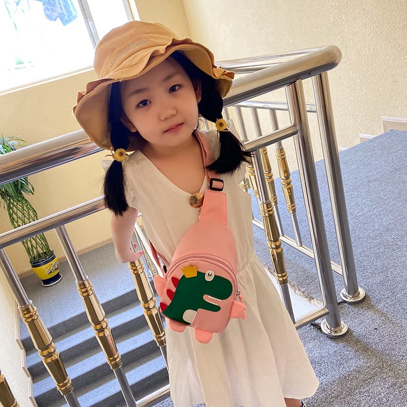 2020 Autumn and Winter New Cartoon Cute Little Dinosaur Chest Bag Nylon Cloth Children&#039;s Satchel Personality Fashion