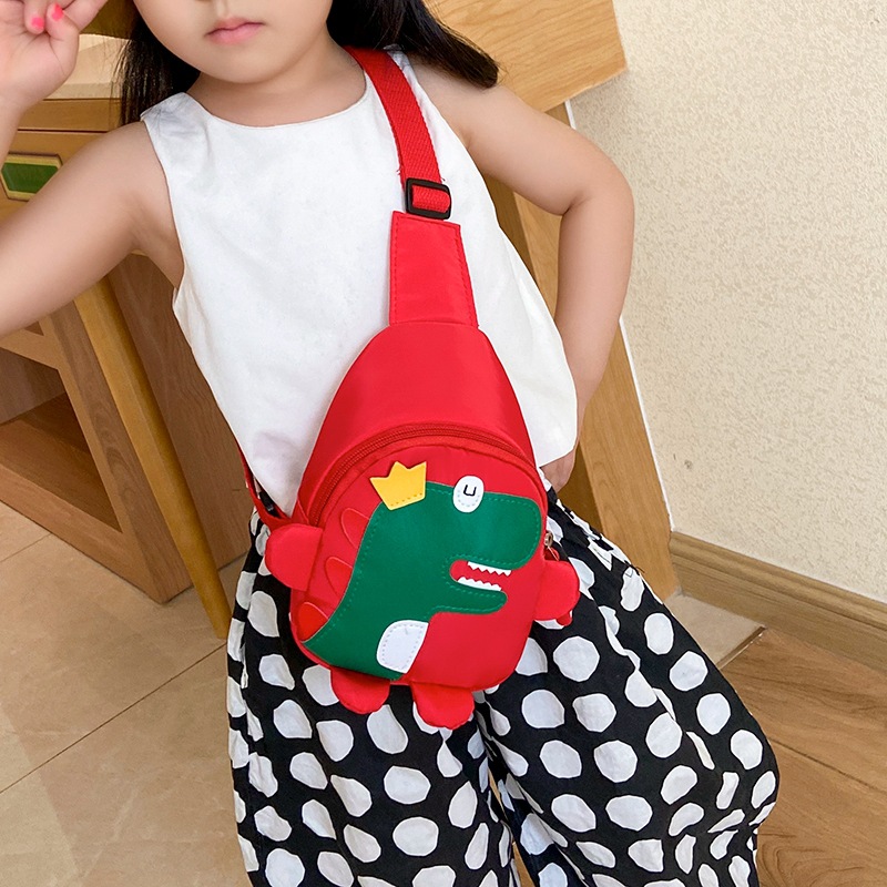 2020 Autumn and Winter New Cartoon Cute Little Dinosaur Chest Bag Nylon Cloth Children&#039;s Satchel Personality Fashion