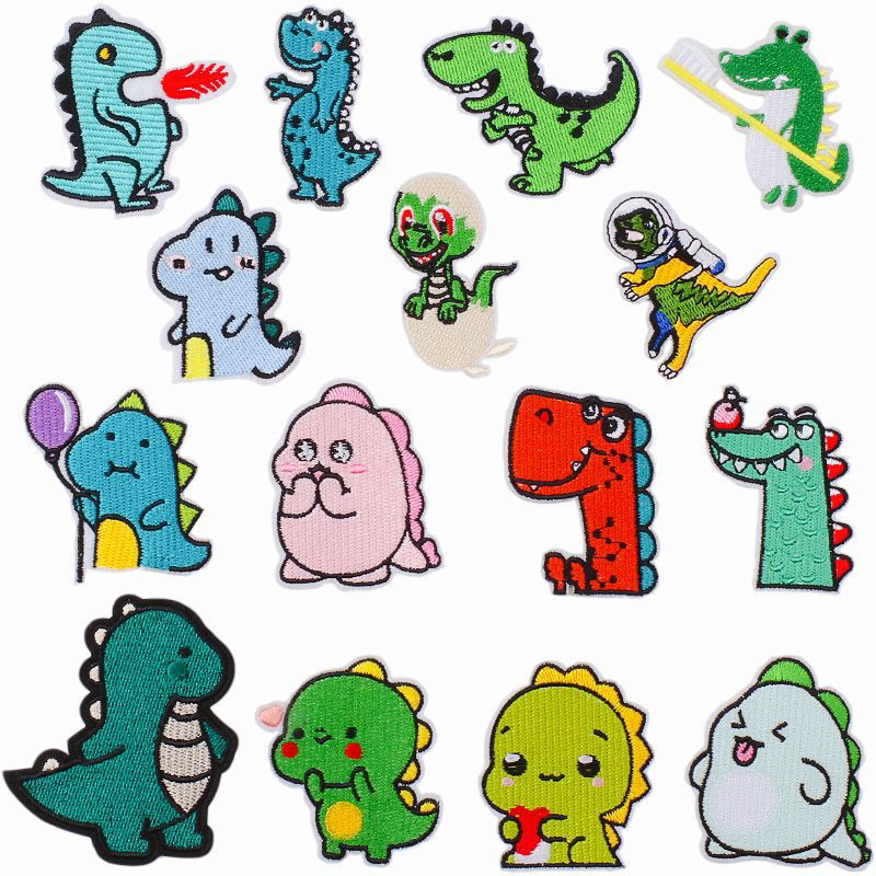 Cartoon Dinosaur Embroidered Cloth Stickers Children&#039;s Clothing Decoration DIY Adhesive Patch Computer Embroidery Spot
