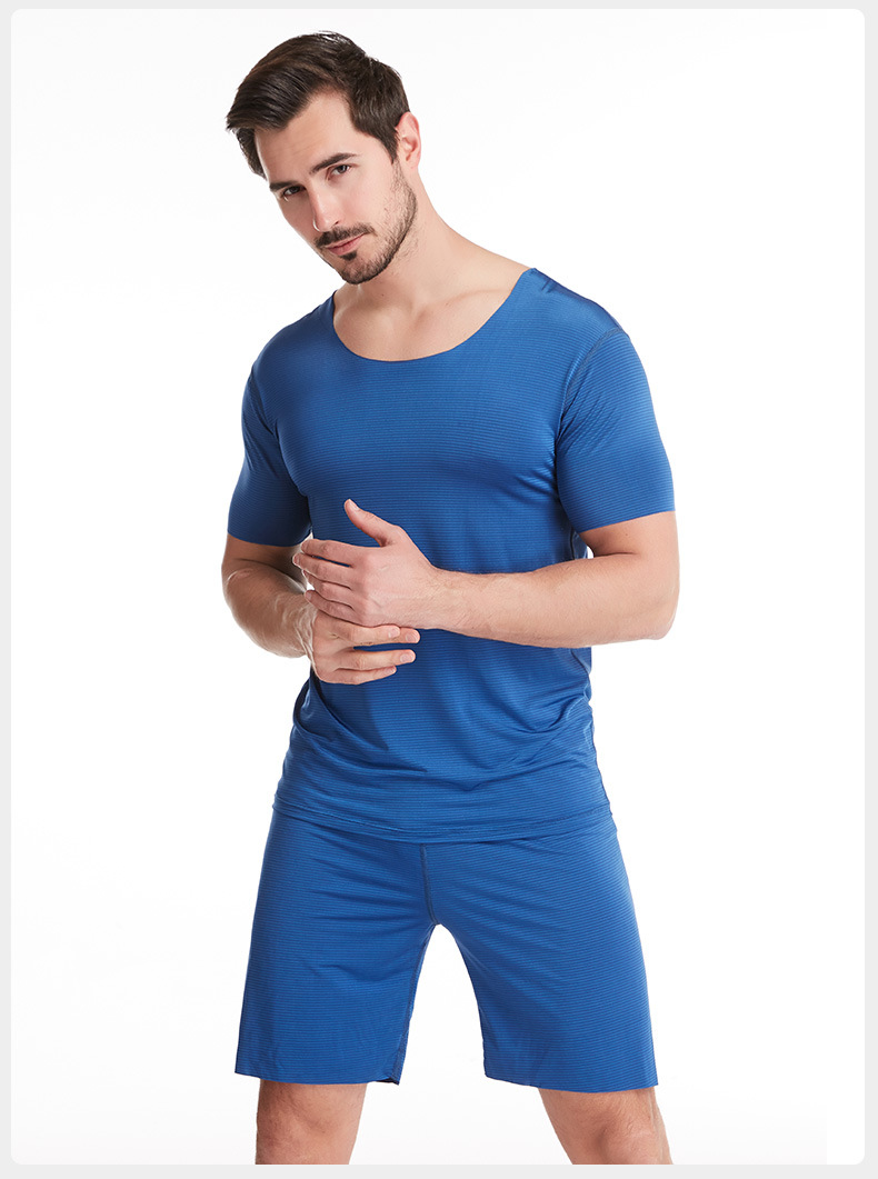 Men's Home Wear Ice Silk T-shirt Suit Short Sleeve Shorts Youth Casual Sportswear Large Size Pajamas Men's Thin Men's Home Wear Ice Silk T-shirt Suit Short Sleeve Shorts Youth Casual Sportswear Large Size Pajamas Men's Thin