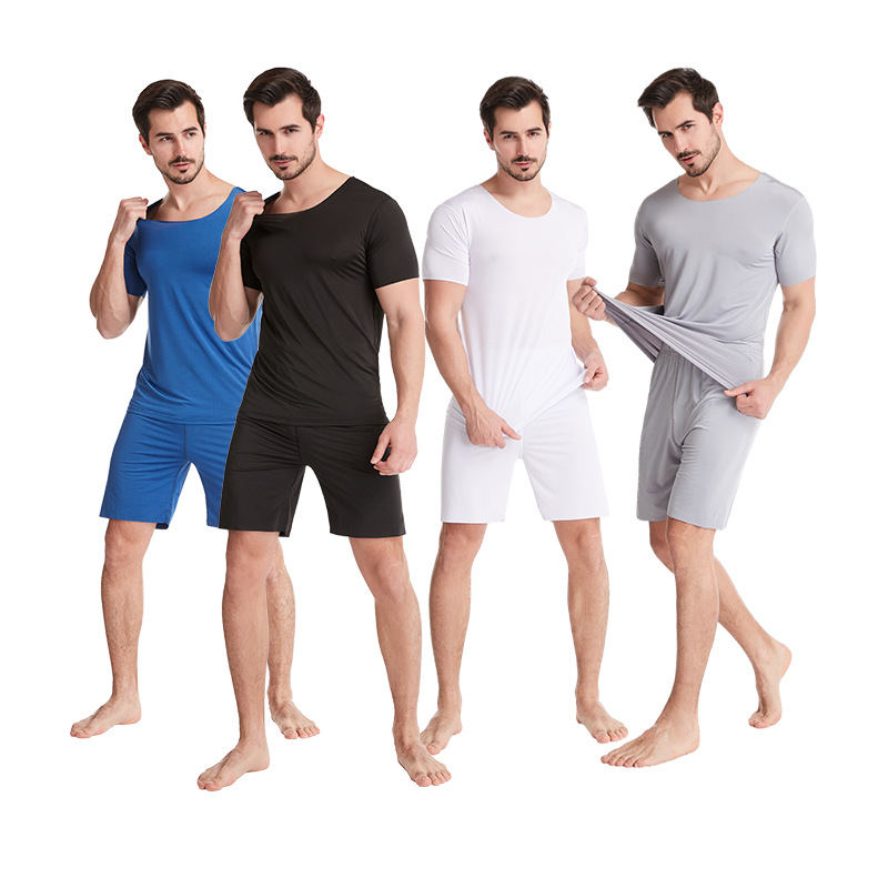 Men&#039;s Home Wear Ice Silk T-shirt Suit Short Sleeve Shorts Youth Casual Sportswear Large Size Pajamas Men&#039;s Thin