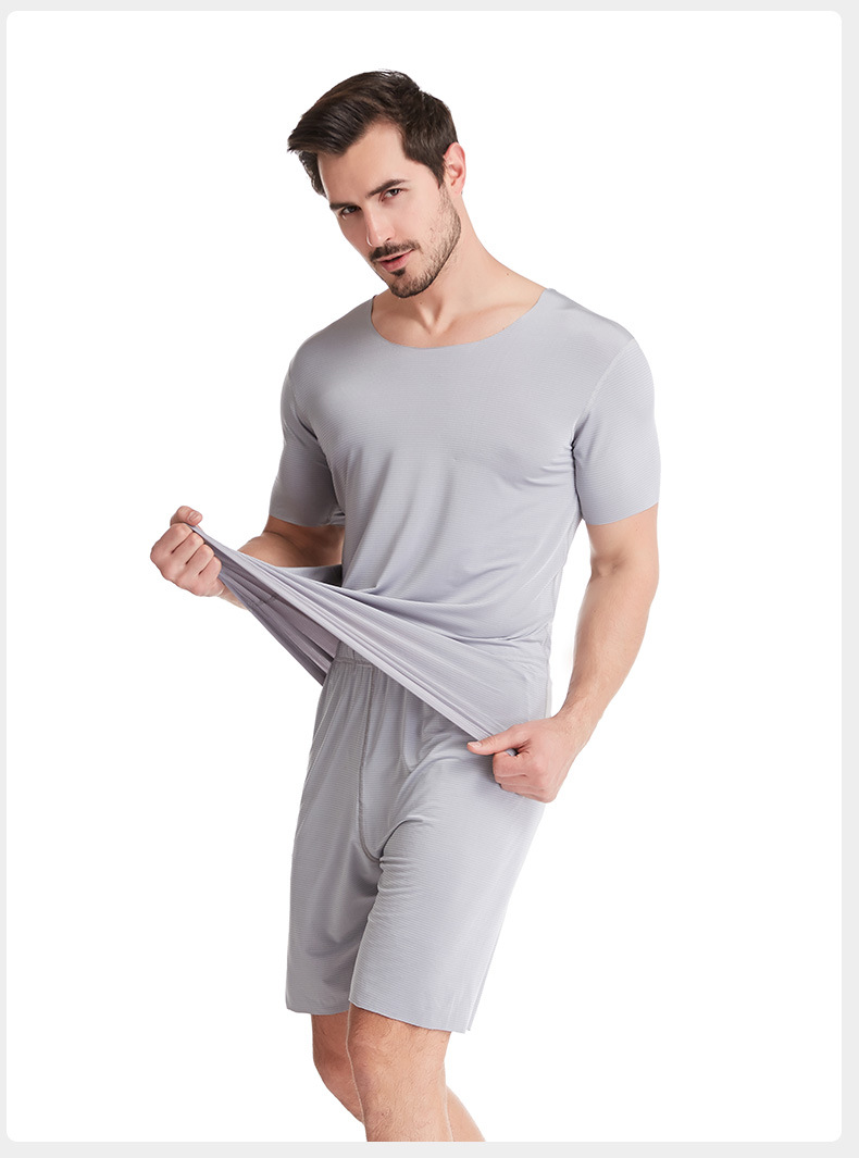 Men's Home Wear Ice Silk T-shirt Suit Short Sleeve Shorts Youth Casual Sportswear Large Size Pajamas Men's Thin Men's Home Wear Ice Silk T-shirt Suit Short Sleeve Shorts Youth Casual Sportswear Large Size Pajamas Men's Thin