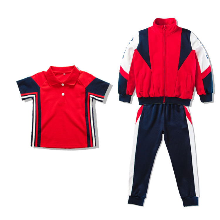 Spring and Autumn New Primary and Secondary School Children Class and School Uniforms Kindergarten Suit Color Matching Printing Sportswear Casual Suit