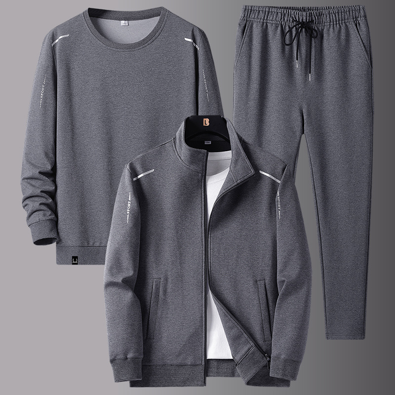 Fleece-Lined Men&#039;s Spring and Autumn Clothing Sportswear Suit Clothing for Middle-Aged Dad Loose Sweater Three-Piece Large Size Casual Jacket