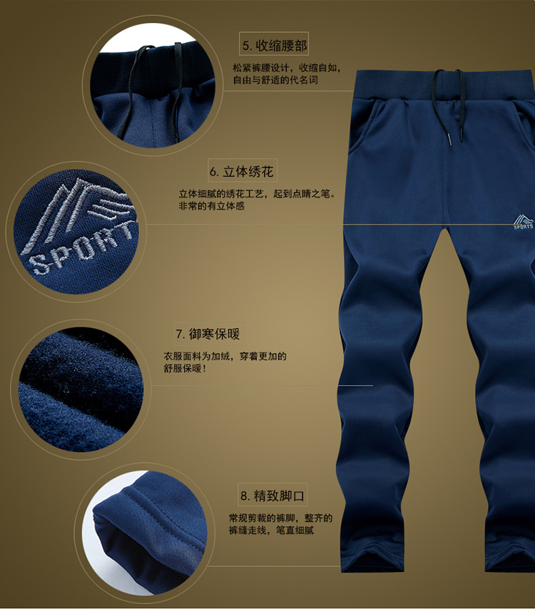 Middle-Aged Men's Sport Suit Autumn and Winter Simple Set Solid Color Sportswear Casual Stand Collar Suit Dad Wear