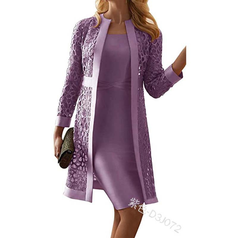 Fall 2020 New Women's Clothing Solid Color Lace Cardigan Dress Two-Piece Set Amazon Wish Foreign Trade D3j072 Fall 2020 New Women's Clothing Solid Color Lace Cardigan Dress Two-Piece Set Amazon Wish Foreign Trade D3j072