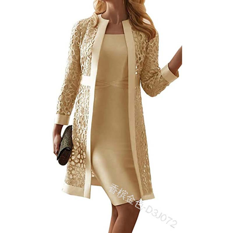 Fall 2020 New Women's Clothing Solid Color Lace Cardigan Dress Two-Piece Set Amazon Wish Foreign Trade D3j072 Fall 2020 New Women's Clothing Solid Color Lace Cardigan Dress Two-Piece Set Amazon Wish Foreign Trade D3j072