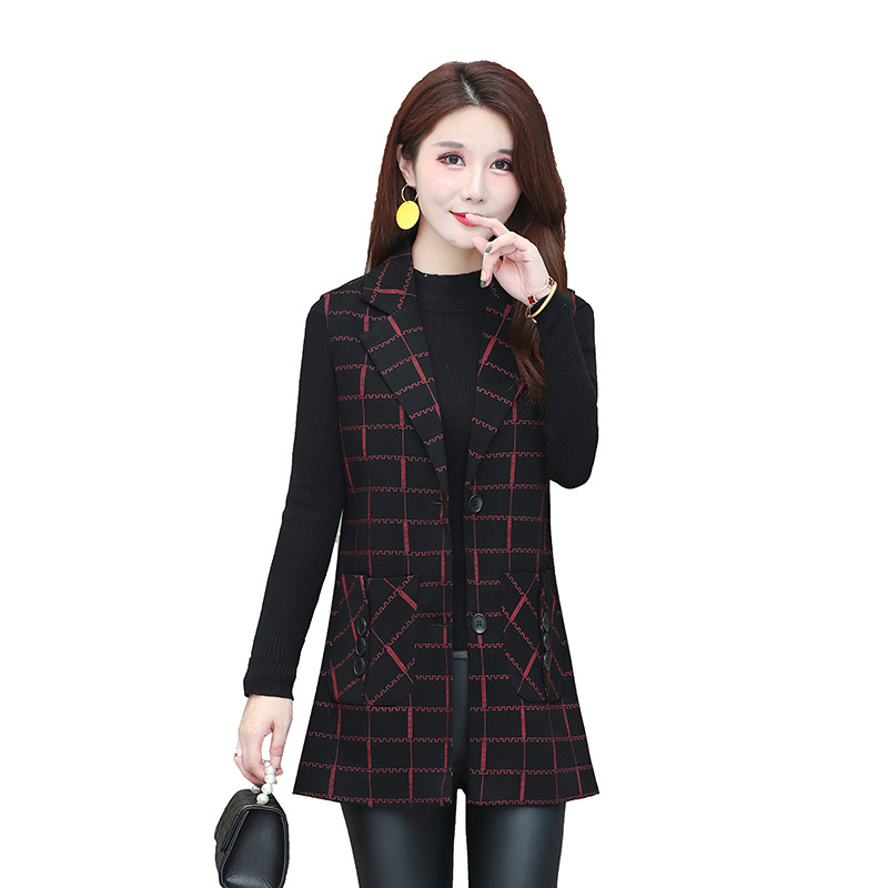 Middle-Aged Women&#039;s Clothing Spring and Autumn Thin Plaid Vest Cardigan Mom&#039;s Sleeveless Vest Mid-Length Women&#039;s Top