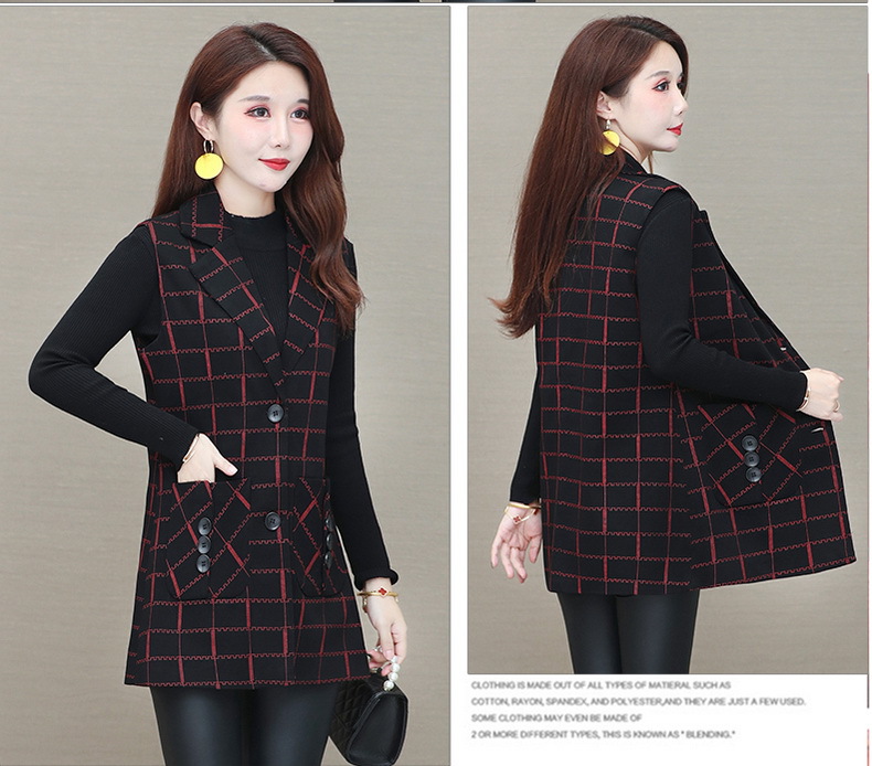 Middle-Aged Women's Clothing Spring and Autumn Thin Plaid Vest Cardigan Mom's Sleeveless Vest Mid-Length Women's Top Middle-Aged Women's Clothing Spring and Autumn Thin Plaid Vest Cardigan Mom's Sleeveless Vest Mid-Length Women's Top
