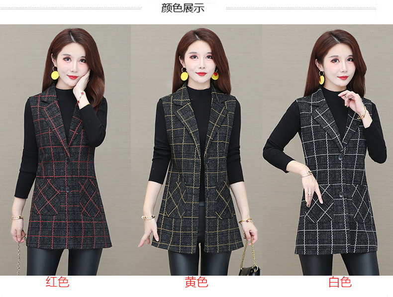 Middle-Aged Women's Clothing Spring and Autumn Thin Plaid Vest Cardigan Mom's Sleeveless Vest Mid-Length Women's Top Middle-Aged Women's Clothing Spring and Autumn Thin Plaid Vest Cardigan Mom's Sleeveless Vest Mid-Length Women's Top