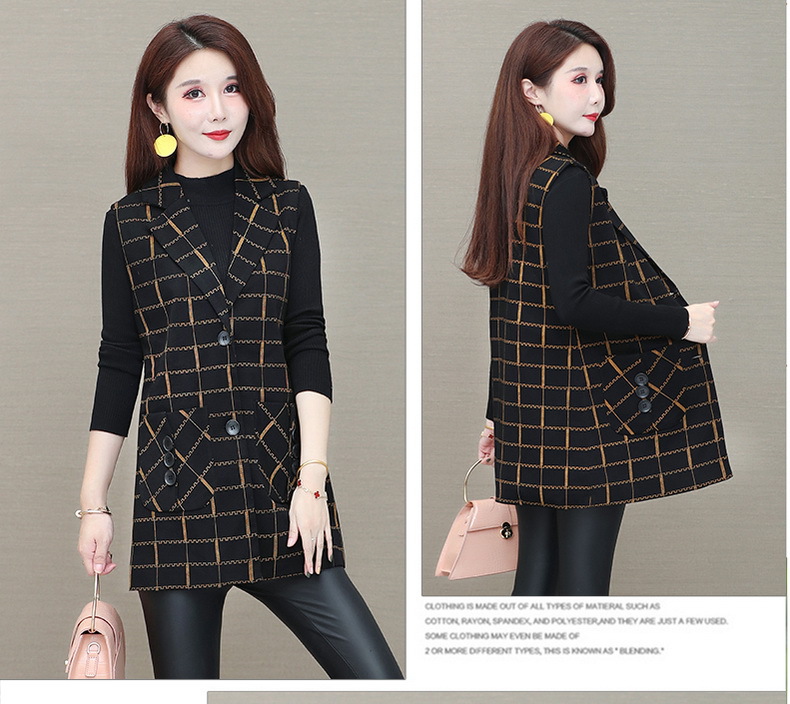 Middle-Aged Women's Clothing Spring and Autumn Thin Plaid Vest Cardigan Mom's Sleeveless Vest Mid-Length Women's Top Middle-Aged Women's Clothing Spring and Autumn Thin Plaid Vest Cardigan Mom's Sleeveless Vest Mid-Length Women's Top