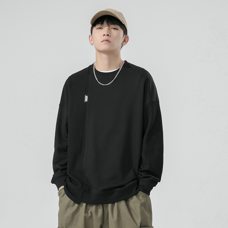 One Piece Dropshipping 2022 Spring Men&#039;s round Neck Pullover Solid Color Hoodie Office Version Bottoming Shirt Thin Loose Sportswear
