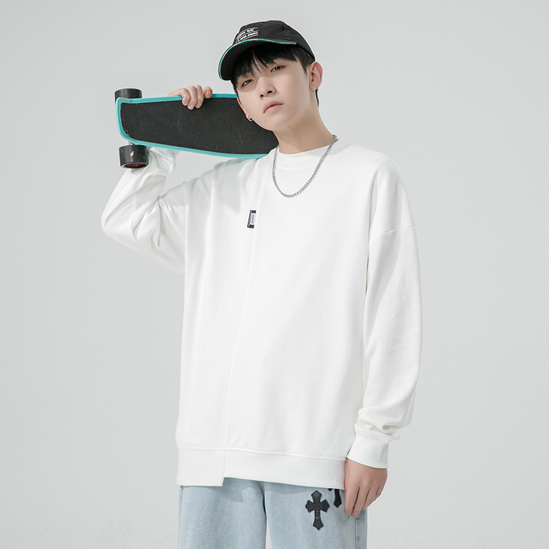 One Piece Dropshipping 2022 Spring Men&#039;s round Neck Pullover Solid Color Hoodie Office Version Bottoming Shirt Thin Loose Sportswear
